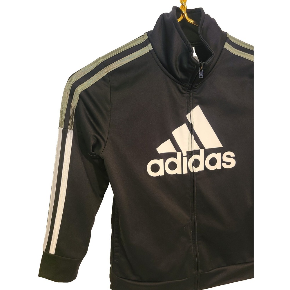 Adidas Black Spellout Full Zip Track Jacket Activewear Boys Size 7 Black Olive - Picture 2 of 7